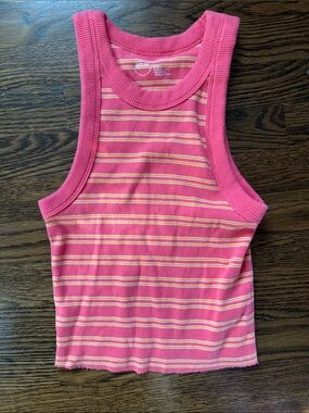 Aerie Pink Striped Ribbed Tee size small